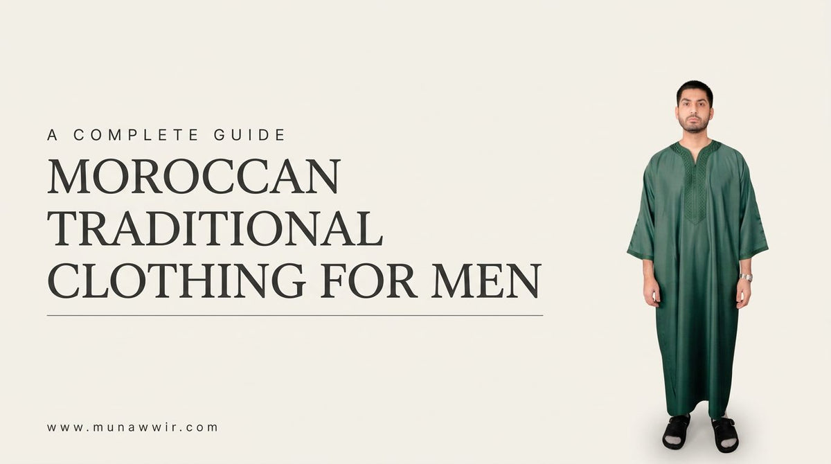 Man wearing a green Moroccan gandoura, cover image for a complete guide to traditional Moroccan clothing for men
