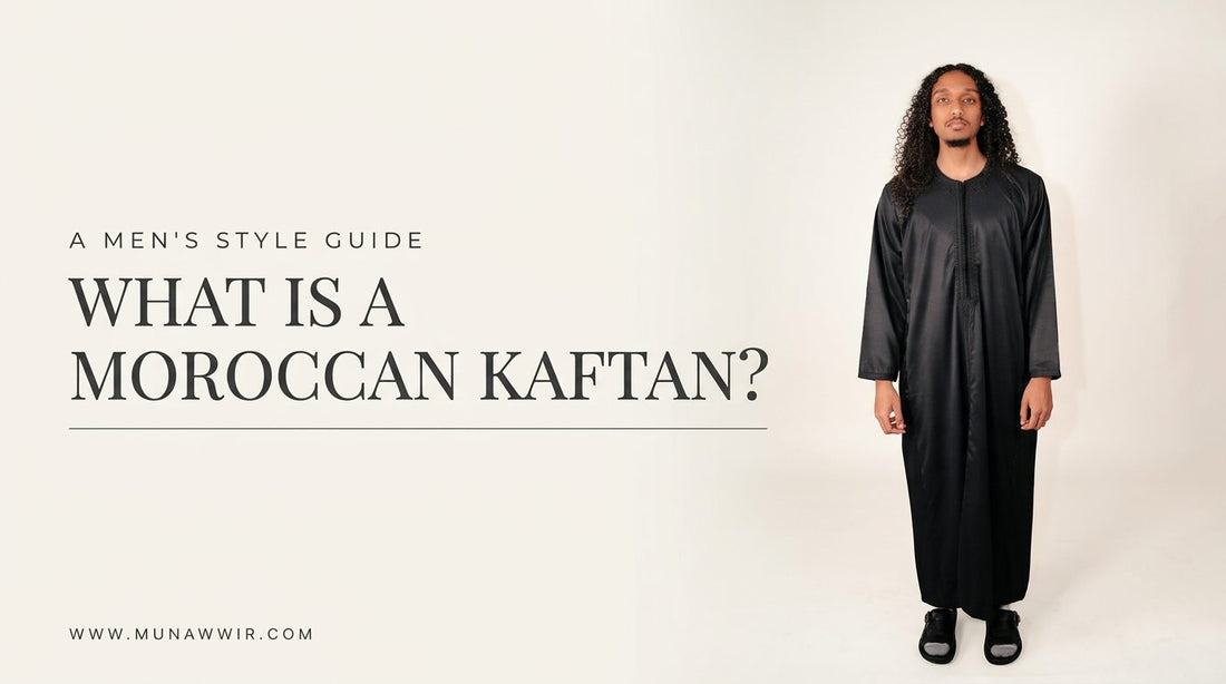 Man wearing a black Moroccan kaftan, cover image for a guide explaining what a Moroccan kaftan is