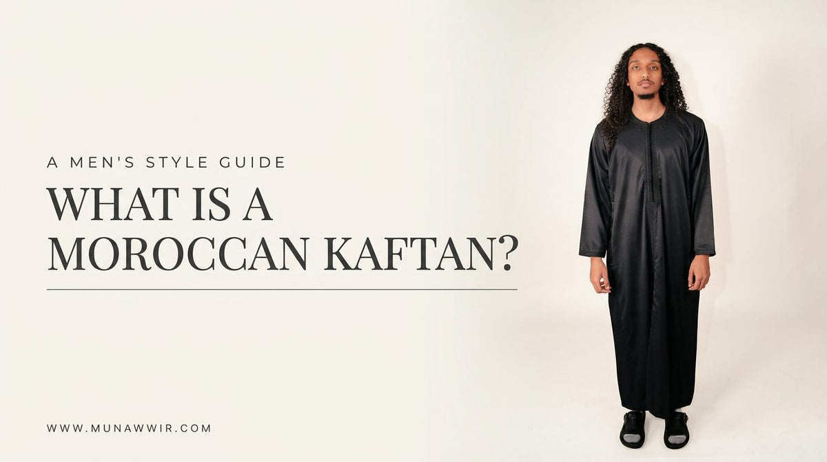 Man wearing a black Moroccan kaftan, cover image for a guide explaining what a Moroccan kaftan is