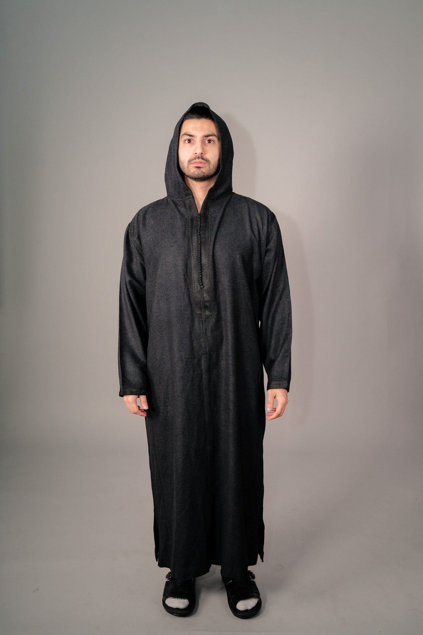 Black Moroccan Winter Djelleba for Men | Munawwir